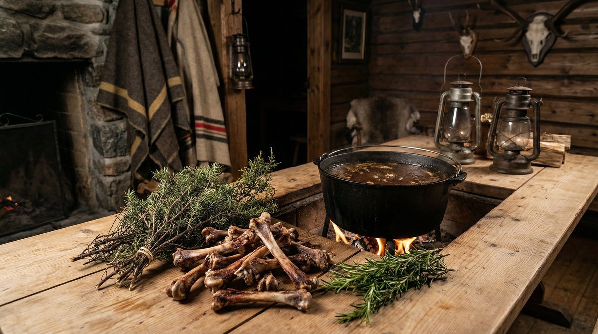 Wild bone broth in rustieke setting